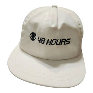Vintage CBS 48 Hours News Promo Hat White Made in USA Adjustable Strapback Cap